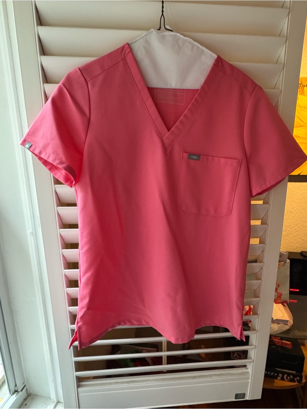 Figs Women's V-Neck Scrub Top in Coral Pink